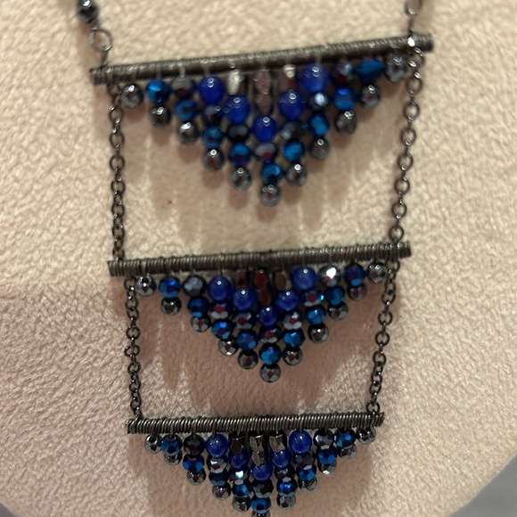 Triple Hand-beaded Lapis Triangles Necklace,Boutique - Picture 8 of 16
